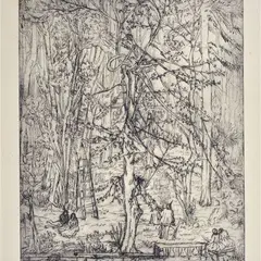 The big tree by Remo Brindisi, Sign at the bottom to the left. On the reverse: printed label "Engraving purchased at the Stat. Art Institute, offered Mar 2022
