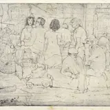 Remo Brindisi, Figures on the street, 1941, Signature and date in the lower right plate. On the reverse: printed label "Engraving purchased at the Stat. Art
