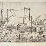 Remo Brindisi, The circus, 1941, Signature and date lower right. On the reverse: printed label "Engraving purchased at the Stat. Art Institute