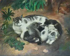 Cat and kittens by Giuseppe Fraschetti, Oil painting on canvas, offered Mar 2022