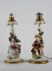 Pair of candlesticks, Naples Capodimonte by Giuseppe Cappé, in polychrome porcelain, offered Mar 2022