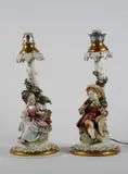 Giuseppe Cappé, Pair of candlesticks, Naples Capodimonte, in polychrome porcelain