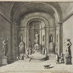 Fontana di Bacco in una stanza contigua al Fontanone nel piano delle fontanelle by Giovanni Francesco Venturini, Tavola tratta da Giovanni Battista Falda - Francesco Venturini, offered Mar 2022