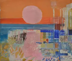 Bruno Saetti, Paesaggio con sole, 1972