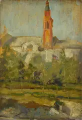 Giuseppe Augusto Levis, Bell tower of the church, Sign at the bottom to the left.