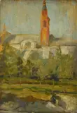 Giuseppe Augusto Levis, Bell tower of the church, Sign at the bottom to the left.