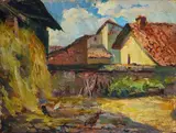 Mario Moretti Foggia, Landscape with houses, Signature lower right.
