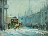 Cirano Castelfranchi, Milan under the snow, 1934, Signature and date lower right.