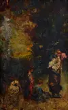 Italo Giordani, Landscape with commoner and children, Signature lower right.