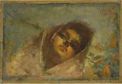 Face of young girl with flowers by Salvatore Balsamo, Signature top right., offered Feb 2022