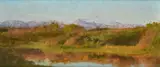 Matthew Ridley Corbet, Afternoon - The Carrara Mountains, Sign at the bottom to the left. On the reverse: ancient manuscript cartouche with details of the work and the