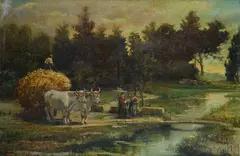 Landscape with Hay Cart and Figures by Lorenzo Gelati, Oil painting on canvas, offered Feb 2022