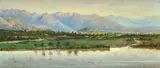 Giovanni (Nino) Costa, Landscape with lake and mountains in the background, Signature lower right.