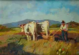 Carlo Domenici, Plowing, Signature in pencil top right.