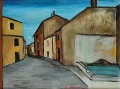 Gisberto Ceracchini, Petrignano suburbs, 1970, Signature and date lower right. On the reverse: title.
