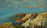 Oscar Ricciardi, Marina con scogli e barche