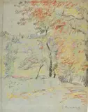 Piero Marussig, Strada con alberi (fronte), Paesaggio (retro)