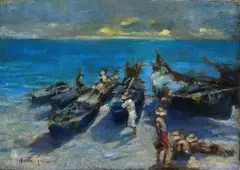 Pescatori e barche by Alceste Campriani, offered Jan 2022