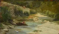 Carlo Mancini, Ruscello con pescatore