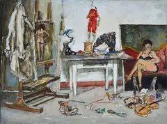 Various things in the studio by Walter Piacesi, Signature bottom center. On the reverse: signature and title. Authentication of the author on photo with stamp, offered Dec 2021