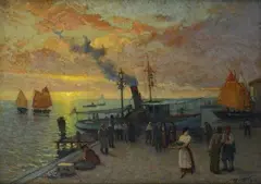 Arrival of the vaporetto by Mario Moretti Foggia, 1938, Signature lower right. On the reverse: signature, offered Dec 2021