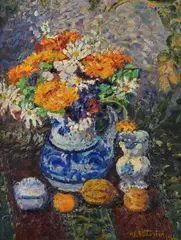 Vase with flowers by Umberto Vittorini, 1966, Signature and date lower right. On the reverse: dedication., offered Dec 2021
