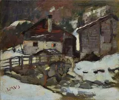 Italo Mus, Mountain cottages, Signature lower right.