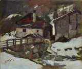 Italo Mus, Mountain cottages, Signature lower right.