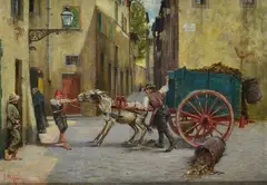 Scene of daily life in the alleys of Rome by Pietro Barucci, Sign at the bottom to the left., offered Dec 2021