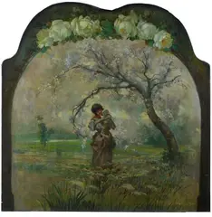 Luigi Rossi, Mother and daughter in the flowery landscape, Signature lower right.