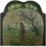 Luigi Rossi, Mother and daughter in the flowery landscape, Signature lower right.
