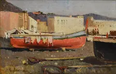 Boats by Giuseppe Laezza, Sign at the bottom to the left. On the reverse: dedicates "Gift of Guglielmo Grimaldi to his daughter Elsa"., offered Dec 2021