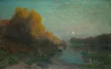 François Richard de Montholon, Landscape with fisherman and dog, Signature lower right.