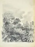 Coriolano Vighi, Landscape with a glimpse of the villa, Sign at the bottom to the left.