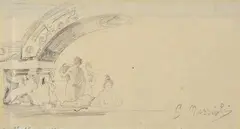 Under-arch and figures by Giovanni Muzzioli, Signature lower right., offered Dec 2021