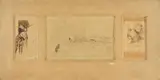 Domenico Morelli, Triptych: Woman from behind, Landscape, Male Profile, Three ink drawings mounted in a single passepartout