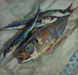 Galileo Chini, Still life with fish