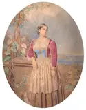 Floriano Pietrocola, Portrait of a young common woman with the Gulf of Naples in the background, Sign at the bottom to the left.