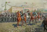 Vincenzo Caiani, Vittorio Emanuele in Milan, 1915, Tempera on paper placed on cardboard