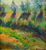 Edoardo Gordigiani, Paesaggio con ruscello e oche