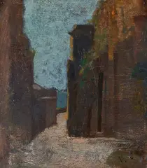 Paese Nettuno by Vincenzo Cabianca, Sigla dell'autore in basso a destra. Sul verso: firma e titolo; timbro Vincenzo Cabianca; Raccolta Eredi Cabian, offered Oct 2021