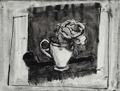 Rosa con pipa e tazza by Ennio Pettenello, mixed media on paper, offered Sep 2021