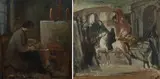 Ermanno Toschi, Pittore nello studio (fronte); Il Duce a cavallo (retro)