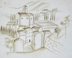 Landscape by Ubaldo Oppi, 1925, Sign at the bottom to the left. Authentic Ubaldo Oppi Archive, offered Sep 2021