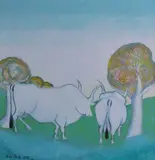 Giuseppe Cesetti, Oxen, Sign at the bottom to the left.