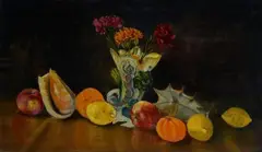 Still life by Giuseppe Cesetti, 1927, Sign at the bottom to the left. On the reverse: label and stamp Gallerie Antiquarie delle Orsole, offered Sep 2021