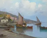 Antonio Madonna, Harbor with sailboats, Sign at the bottom to the left.