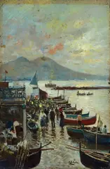Boats in the harbor by Attilio Pratella, Signature lower right., offered Sep 2021