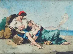 Musicanti con sfondo del Vesuvio by Giacinto Gigante, offered Sep 2021