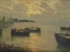 Gulf of Naples with boats by Fausto Pratella, Sign at the bottom to the left., offered Sep 2021
